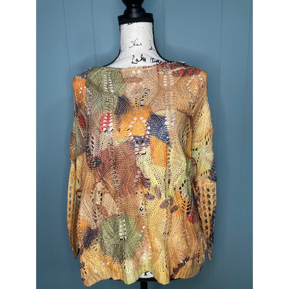 Unbranded Open Knit Sweater Women S Multicolored Abstract Crochet Boho Excellent
